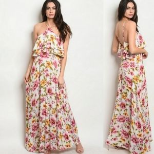Off White Floral Boho Chic Maxi Dress